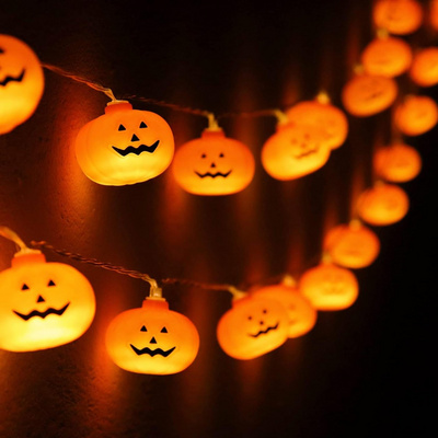 3D Waterproof Orange Jack-O-Lantern Battery Operated Lights, 2 Modes Steady/Flickering Lights,Halloween Pumpkin String Lights