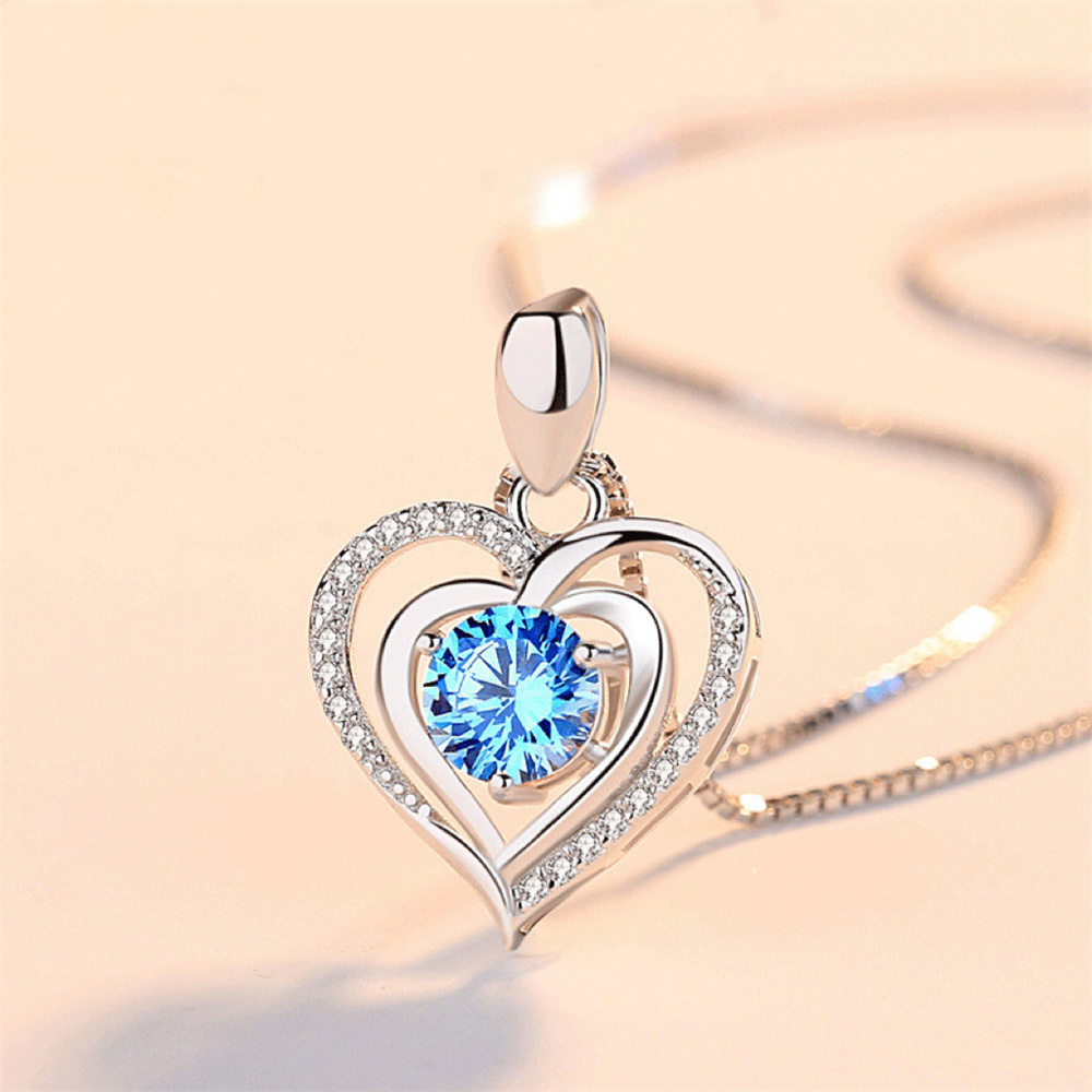 Custom Zircon 925 Silver Fashion Jewelry Women Necklaces Heart Sterling Silver Fashion Jewelry Pendent Necklaces For Women