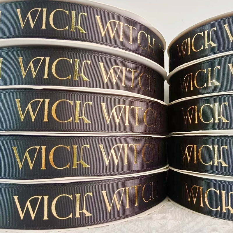 Customized branded ribbon Luxury 3d Gold Foil Relief Embossed Printed Satin Grosgrain personalized Ribbon With Logo Printed Logo