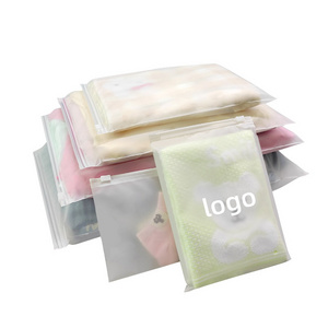 Custom transparent own logo print zipper plastic bag with zipper lock for clothes shoes