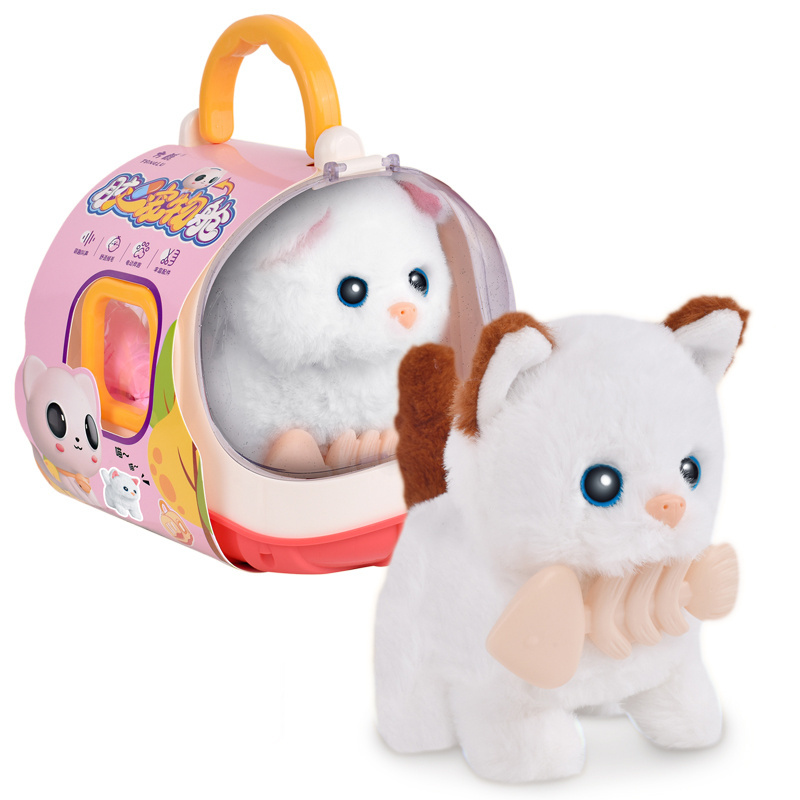 Factory Sale Interactive Walking Cats Pretend Play Pet Carrier Stuffed Animal Electronic Plush Toy Set for Girls