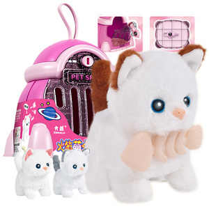 Toddlers Interactive Electronic Soft Toys Plush Cat Kitten With Carrier Realistic Stuffed Animals Toy for Girls