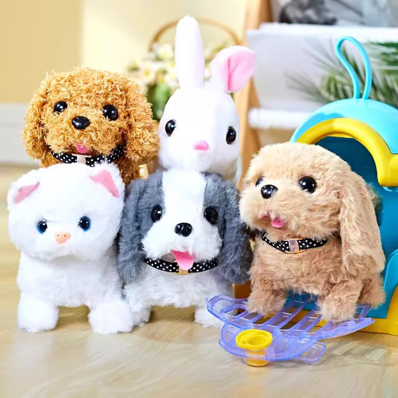 Realistic Stuffed Animal Walking Barking Pet Carrier Puppy Dog Pretend Play Set Electronic Plush Toys For Kids