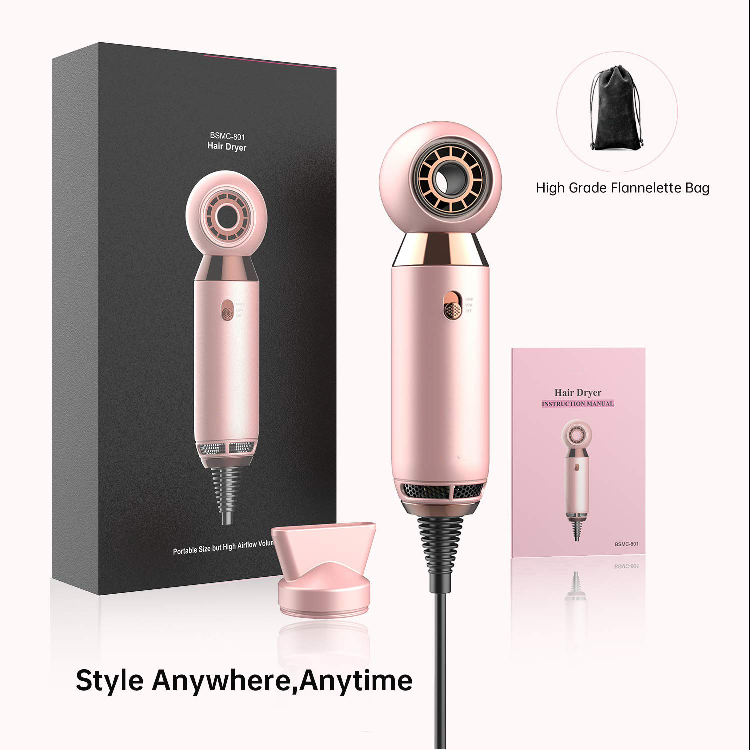 High-quality Factory Electric No Leaf Hair Blow Dryer Home Use  Girl Diffuser Foldable Household Hair Dryer