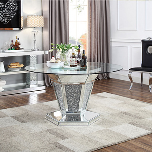 New Crushed Diamond Round Silver Dining Table with Toughened glass table top