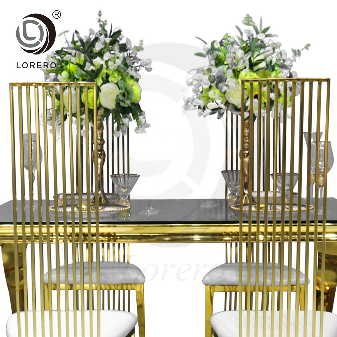 Hotel Luxury Event furniture gold  rectangular metal stainless steel wedding dining table