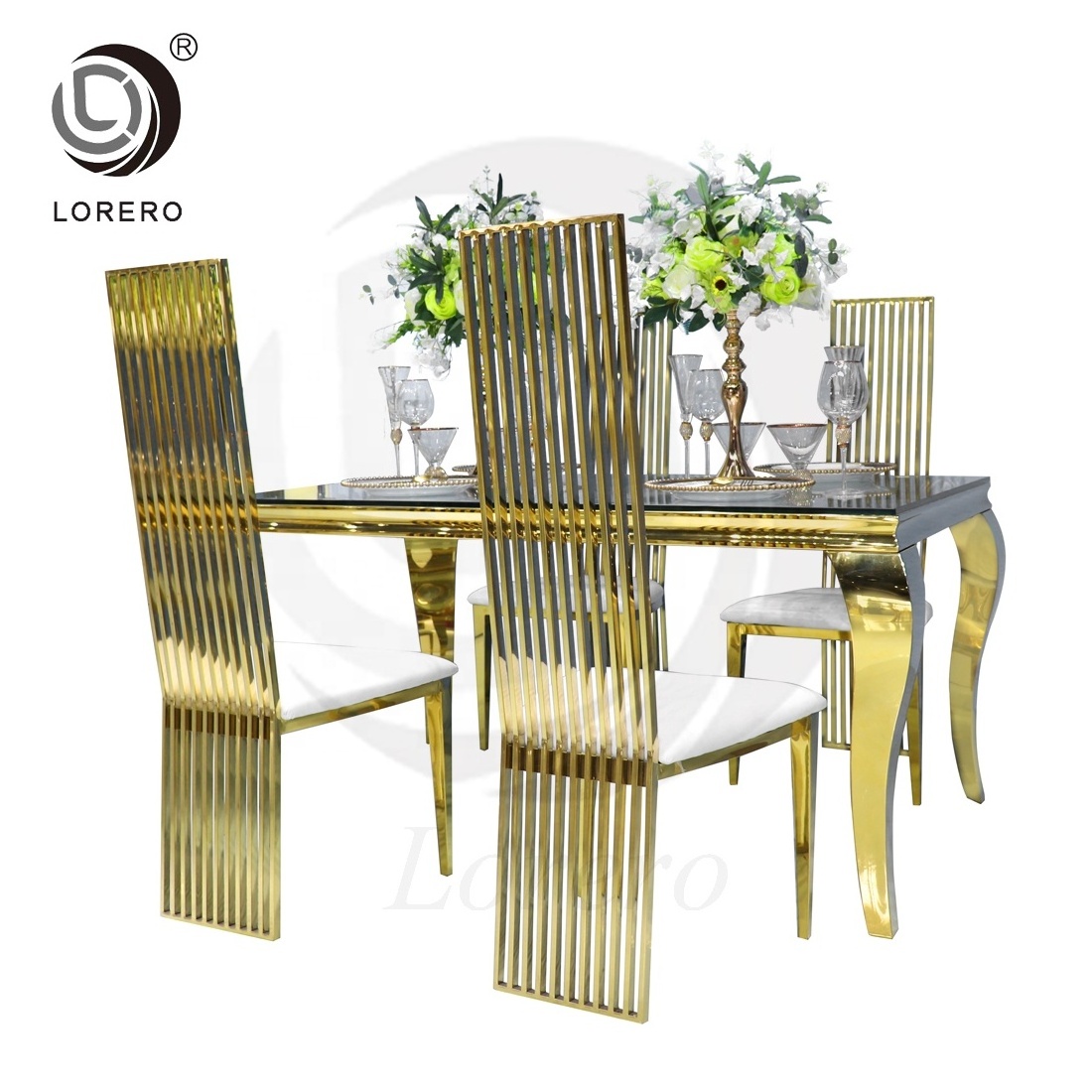 Hotel Luxury Event furniture gold  rectangular metal stainless steel wedding dining table