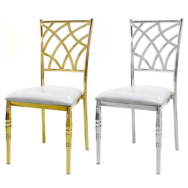 Bride and groom cross back  Gold Stainless Steel wedding chairs