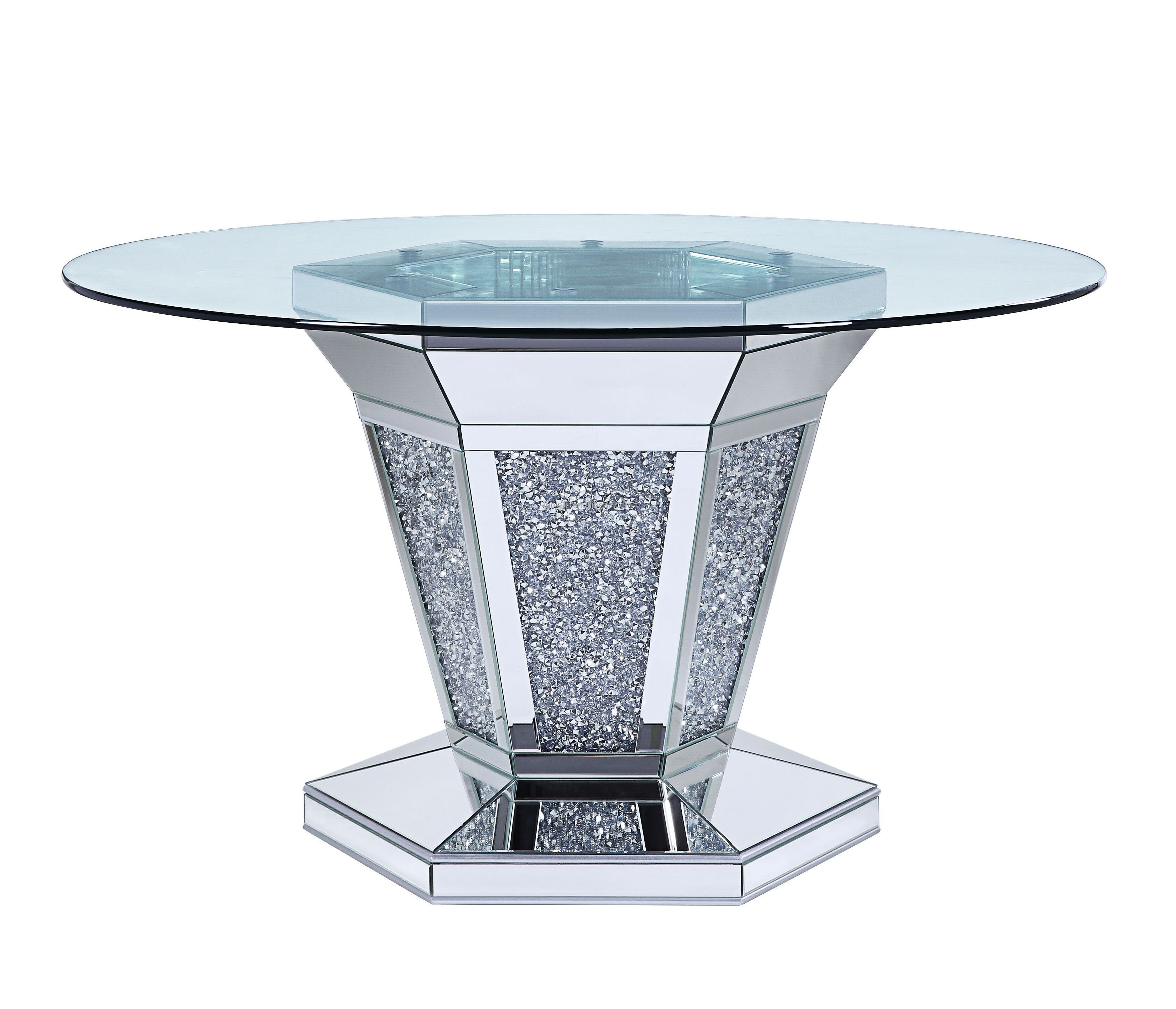 New Crushed Diamond Round Silver Dining Table with Toughened glass table top