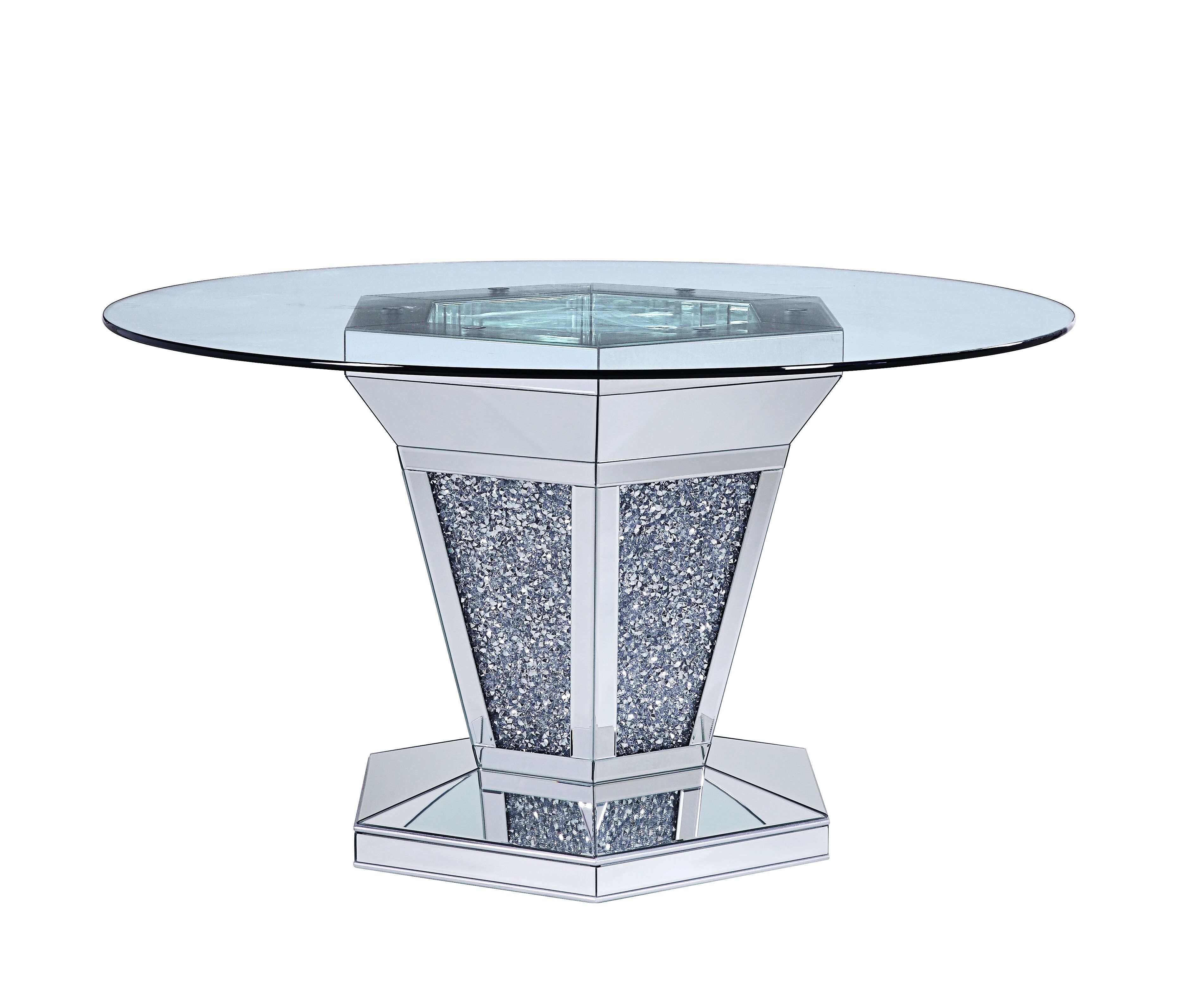 New Crushed Diamond Round Silver Dining Table with Toughened glass table top