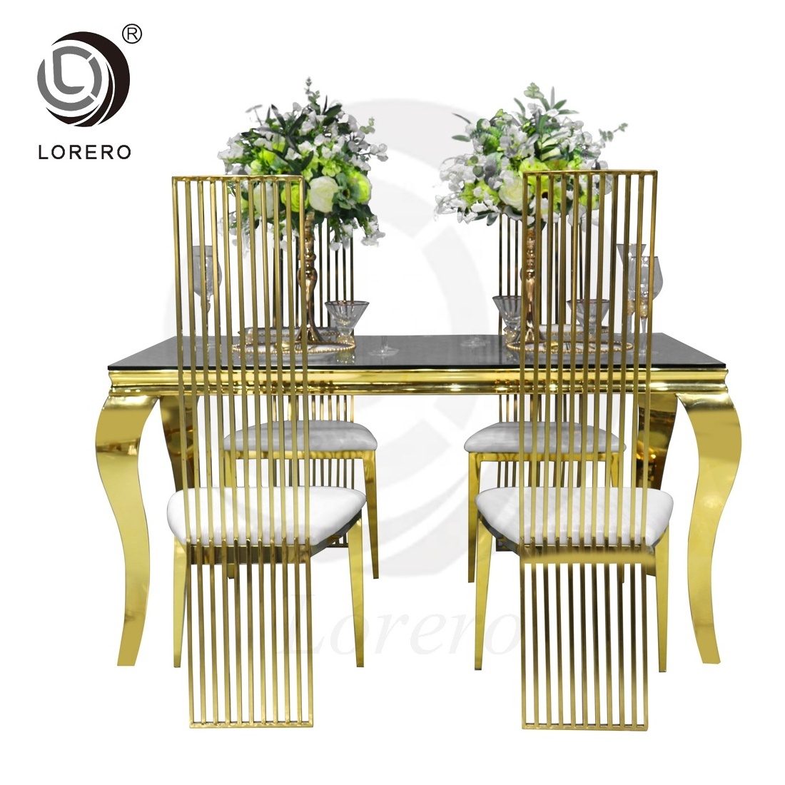 Hotel Luxury Event furniture gold  rectangular metal stainless steel wedding dining table