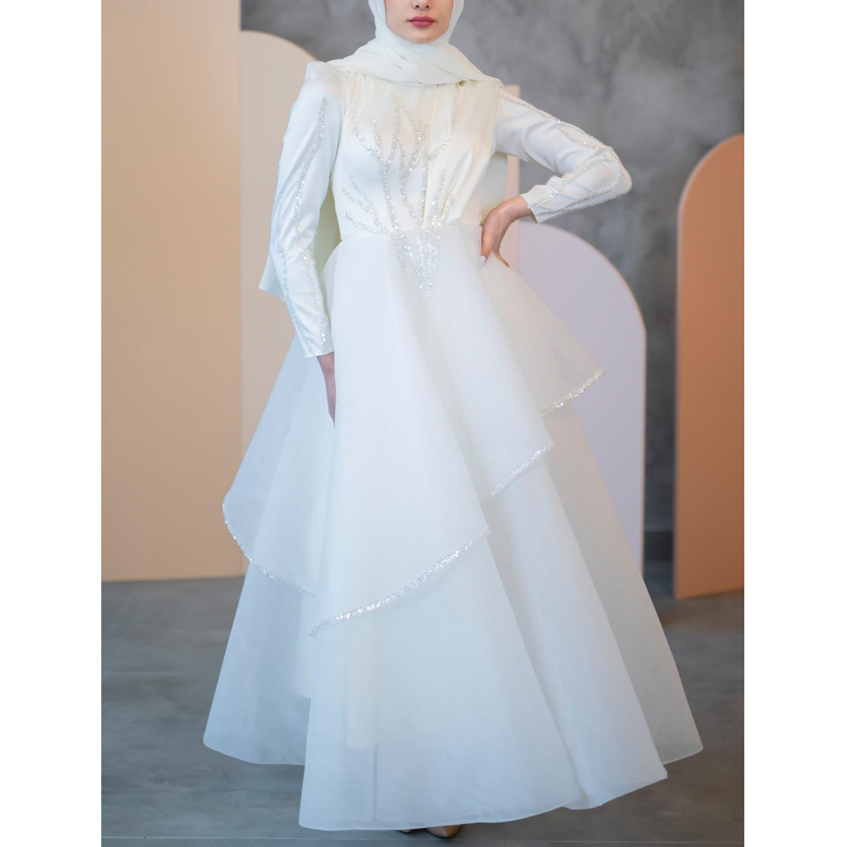 Custom OEM ODM Islamic Wedding Dress Muslim Evening Gowns Modest Wedding Dresses With Hijab