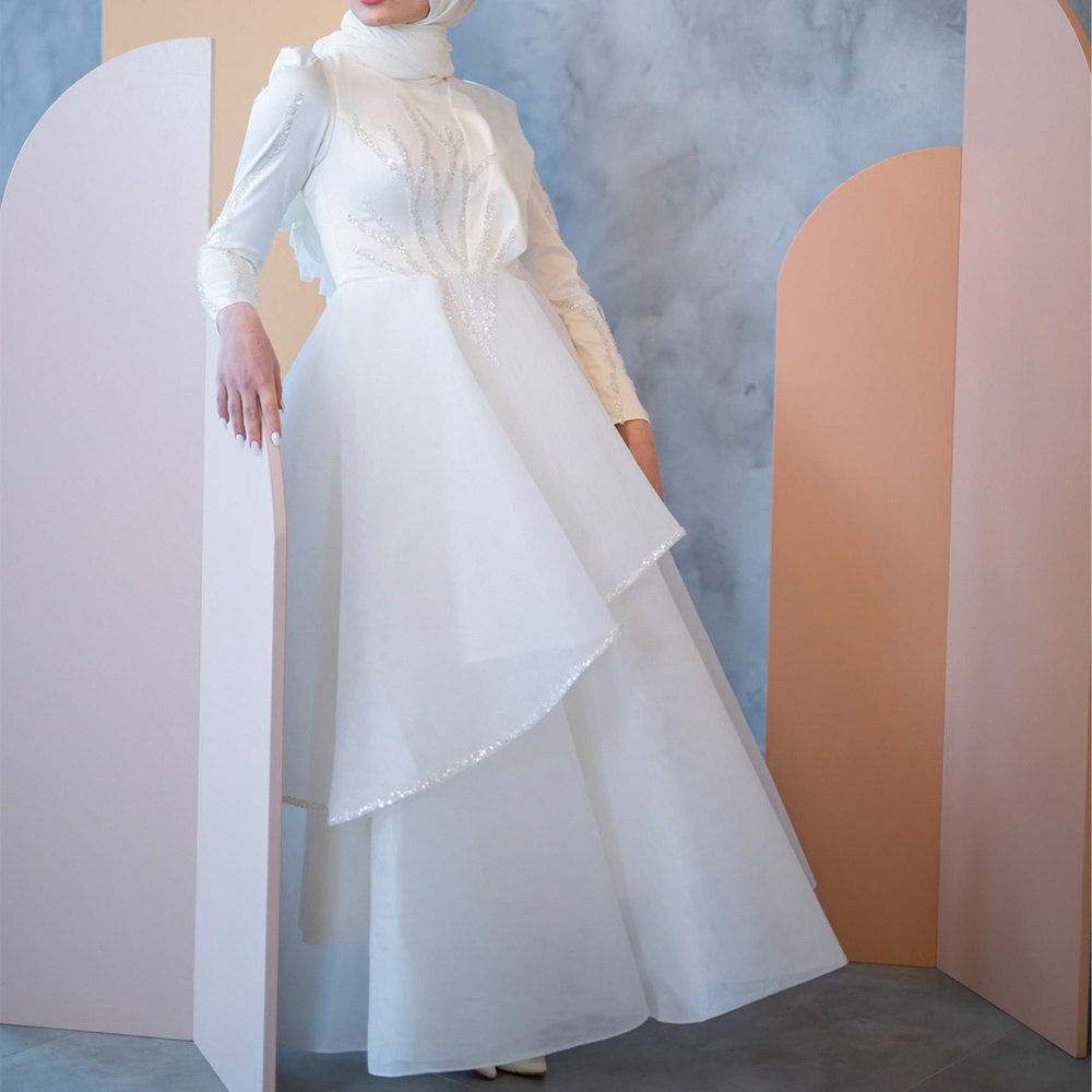 Custom OEM ODM Islamic Wedding Dress Muslim Evening Gowns Modest Wedding Dresses With Hijab