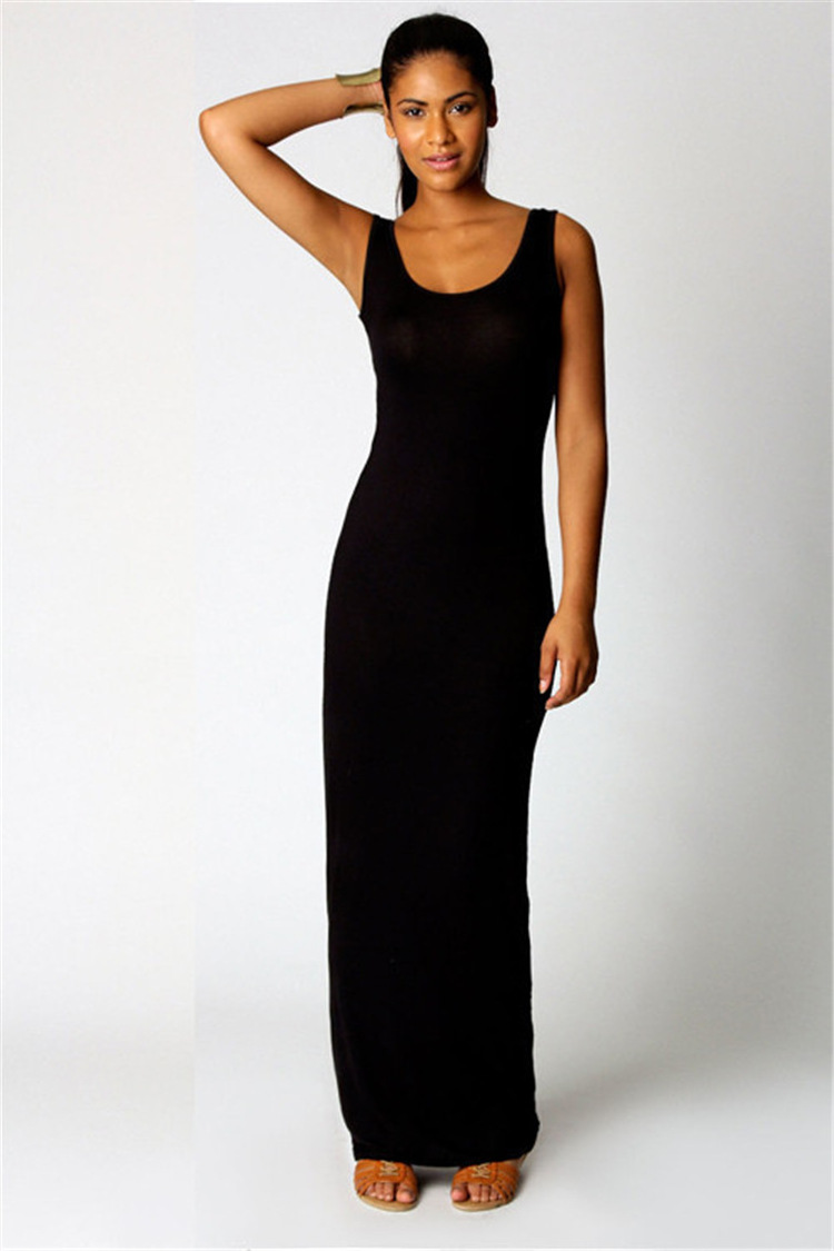 Wholesale sleeveless bodycon ladies solid ribbed knit maxi bodycon long dress