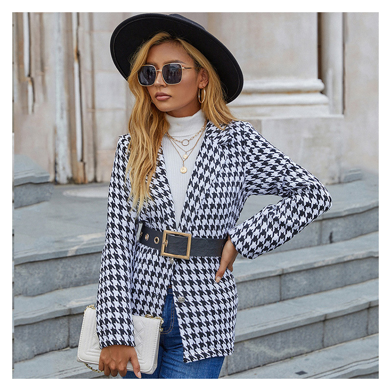 Trending Clothes New Arrivals Office Ladies Plaids Tweed Blazer Outwear Women Tops Fashionable Coats Winter Jackets