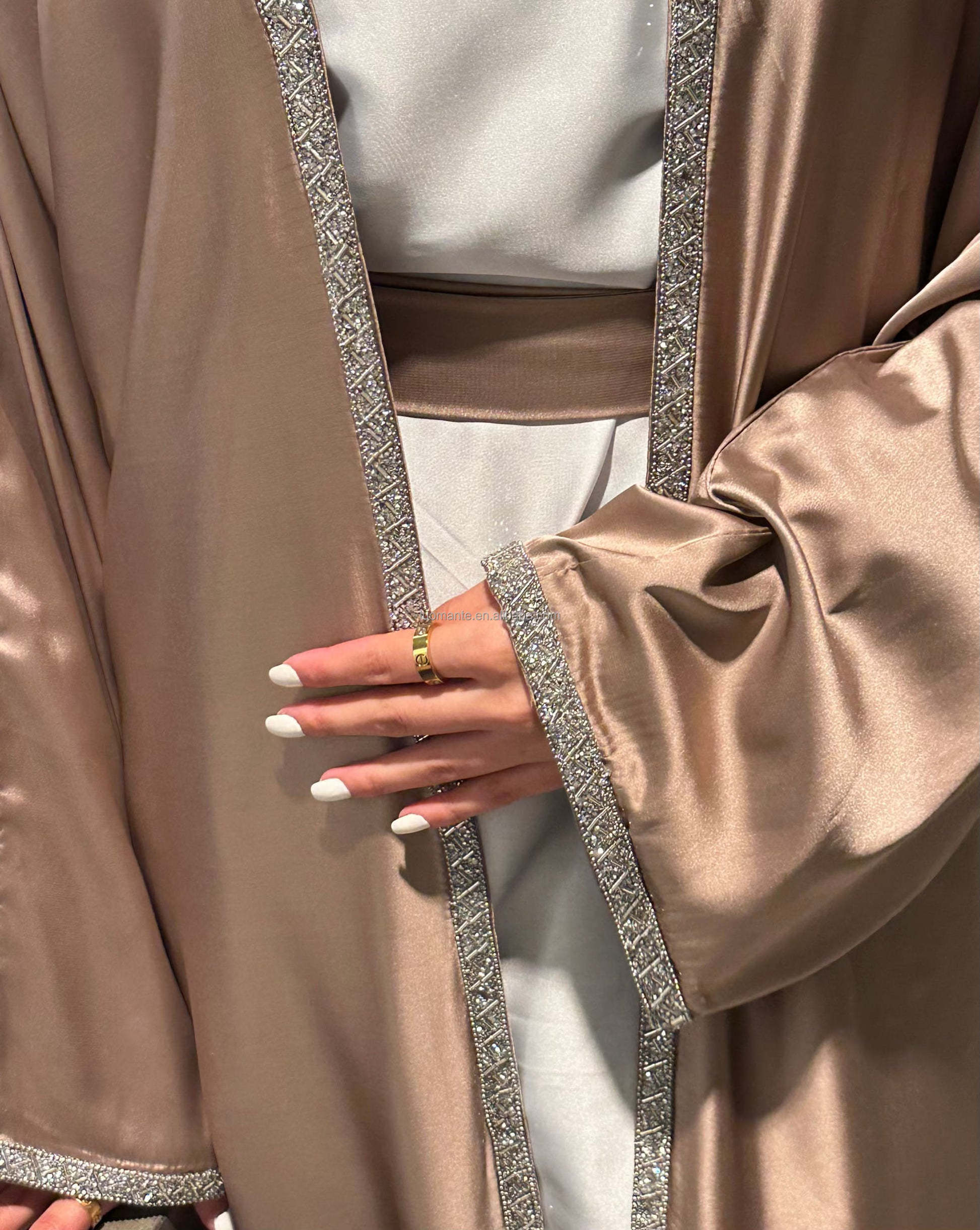 Wholesale islamic muslim dubai qatar rhinestones Ramadan abaya designs dubai satin abaya with beads