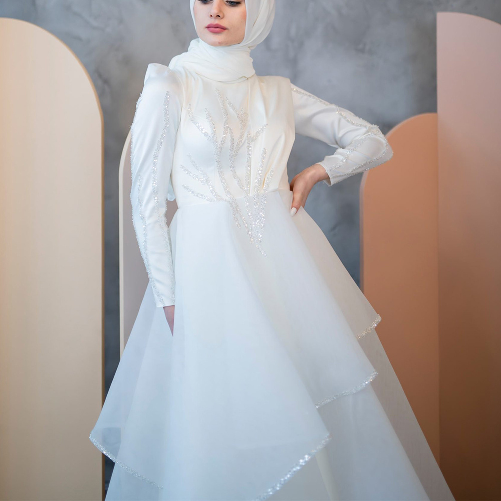 Custom OEM ODM Islamic Wedding Dress Muslim Evening Gowns Modest Wedding Dresses With Hijab