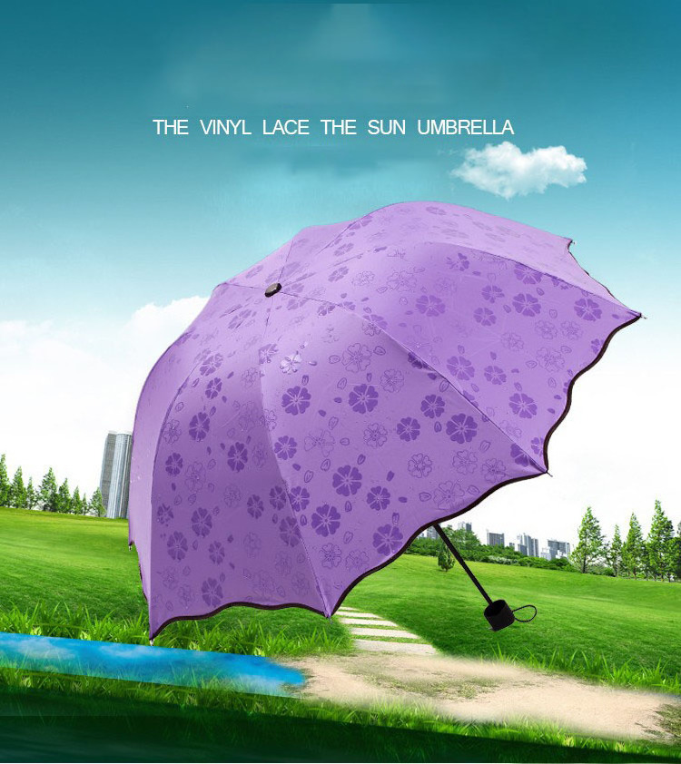 Custom outdoor 3 folding parasol umbrellas sun uv vinyl lace umbrella for the rain waterproof wholesale