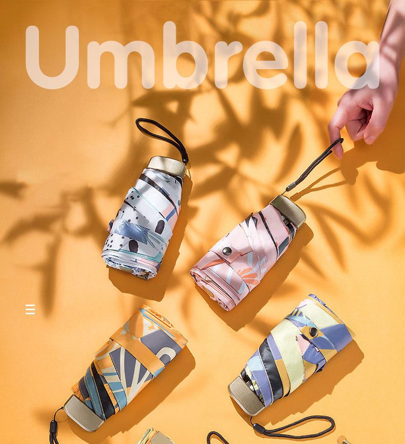 wholesale 5 folding 6K sun uv mini umbrella summer pocket flower umbrellas for phone used outdoor