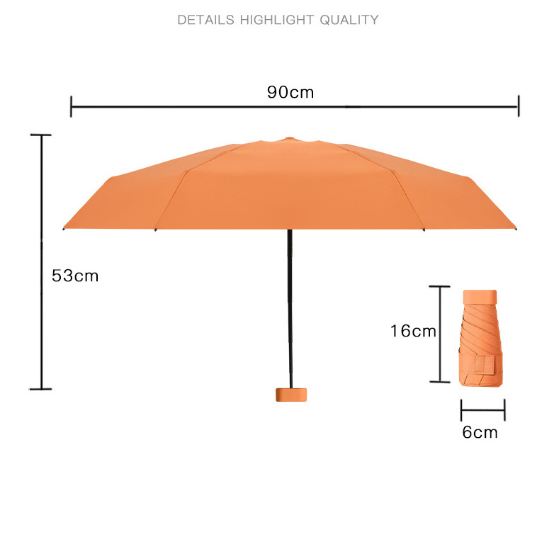 6K 6 fold pocket umbrella small sun uv capsule umbrella portable mini vinyl umbrellas with storage box and straps