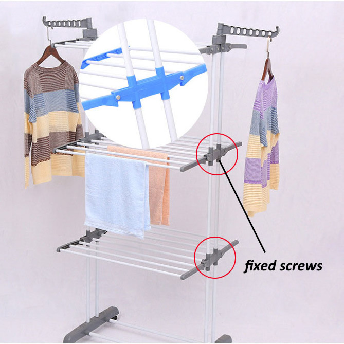 Three layer foldable rack cloth drying  hanger rack portable metal coat laundry display stand clothes