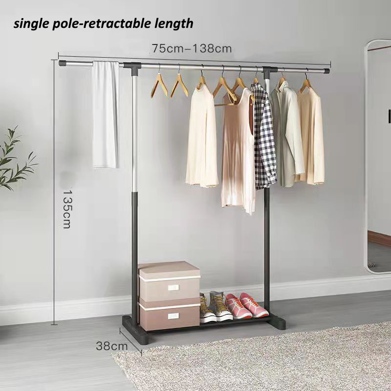 Double pole retractable clothes hanger  stand drying rack clothes with wheels household metal rack