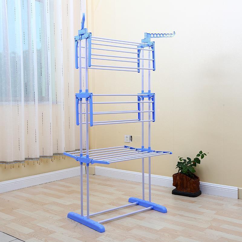 Three layer foldable rack cloth drying  hanger rack portable metal coat laundry display stand clothes