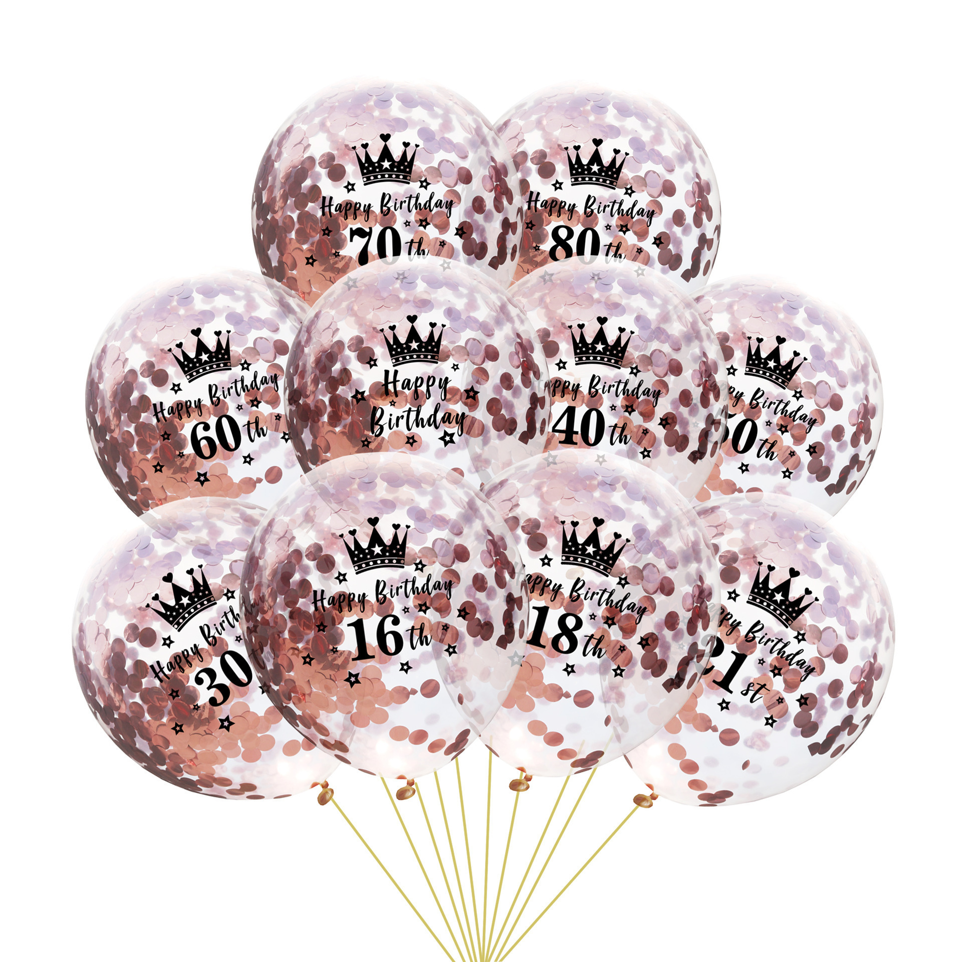 Customized 20th/30th/40th 12 inch confetti latex happy birthday balloons wholesale party decoration stuffing balloons