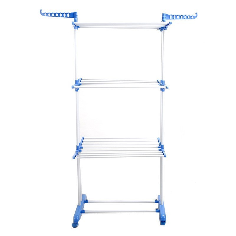 Foldable rack three layers cloth drying  hanger rack portable metal coat laundry display stand clothes