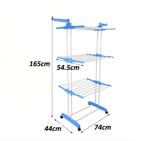 Three layer foldable rack cloth drying  hanger rack portable metal coat laundry display stand clothes