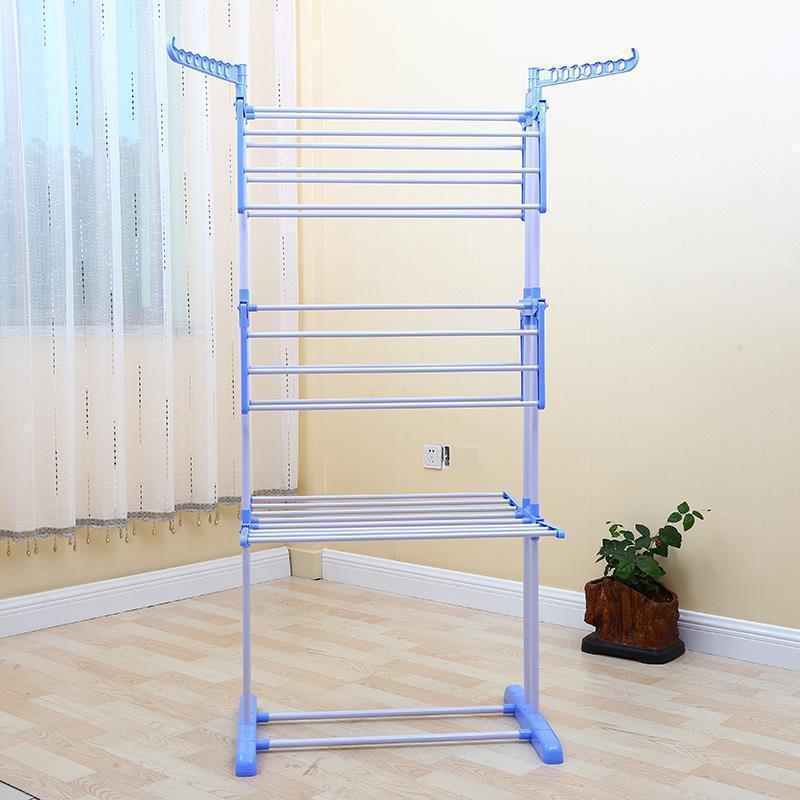 Foldable rack three layers cloth drying  hanger rack portable metal coat laundry display stand clothes