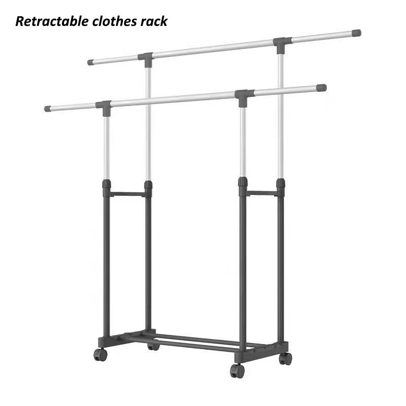 Double pole retractable clothes hanger  stand drying rack clothes with wheels household metal rack