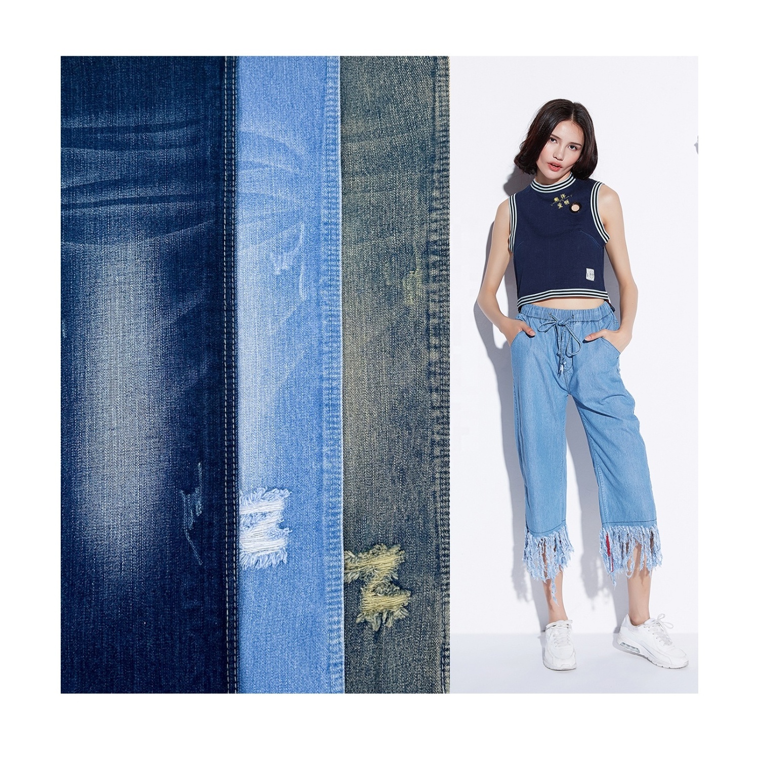 In stock vietnam cotton  jeans  fabric soft slub jeans fabric with high quality denim fabric for designer clothes with wholesale