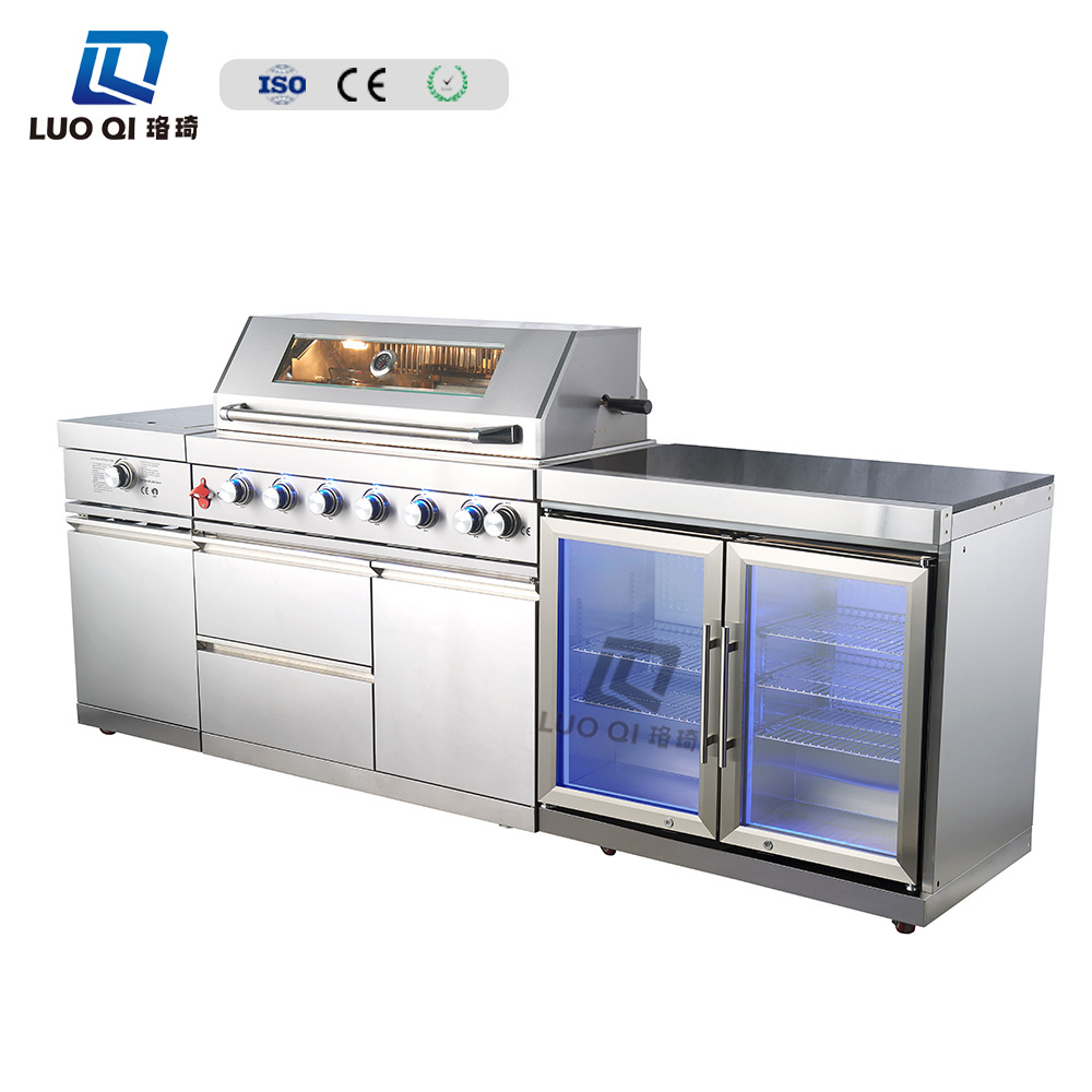 2024 customize on demand high quality outdoor stainless steel waterproof kitchen cabinet gas bbq grill outdoor kitchen with sink