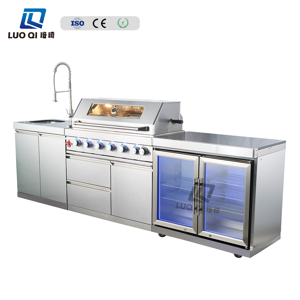 2024 customize on demand high quality outdoor stainless steel waterproof kitchen cabinet gas bbq grill outdoor kitchen with sink