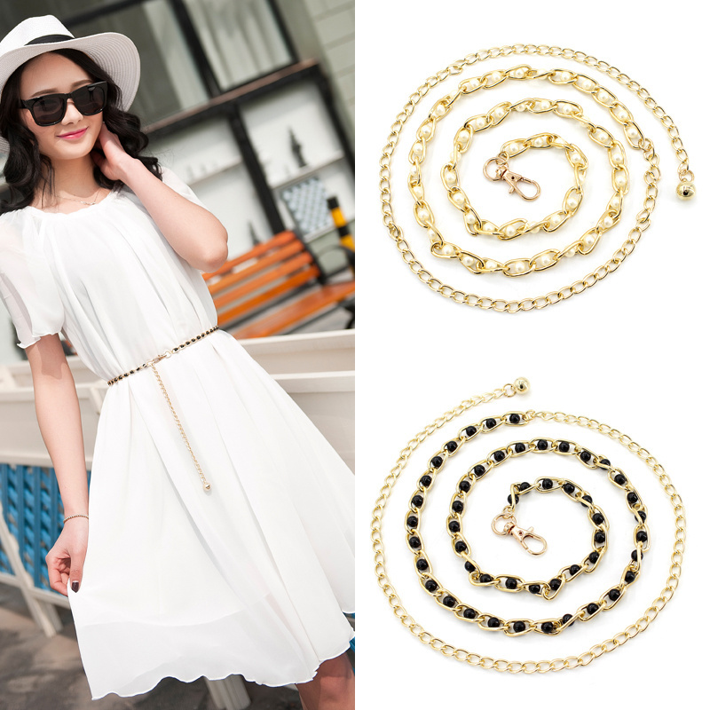 2020 hot-sale products thin gold waist peail chain fashion skirt abdomen accessories body chain