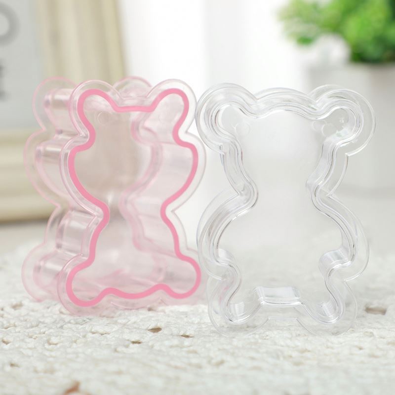 Flat Teddy Bear Shape Plastic Dragees Container  Ourson Candy  package box Wedding baptism Baby shower party Decor