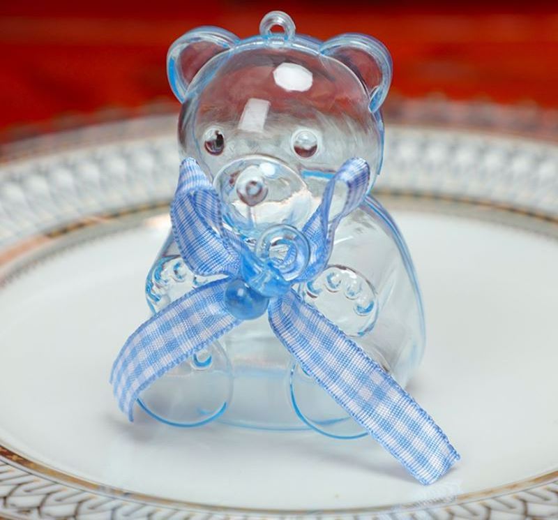 Plastic Dragees Container Teddy Bear Shape with ribbon  Ourson Candy  package box Wedding baptism Baby shower party Decor