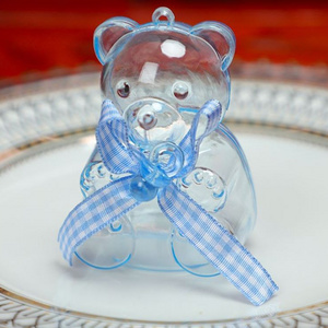 Plastic Dragees Container Teddy Bear Shape with ribbon  Ourson Candy  package box Wedding baptism Baby shower party Decor