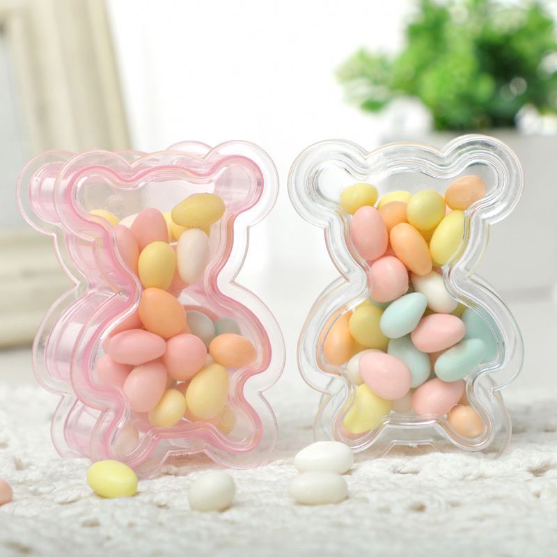 Flat Teddy Bear Shape Plastic Dragees Container  Ourson Candy  package box Wedding baptism Baby shower party Decor