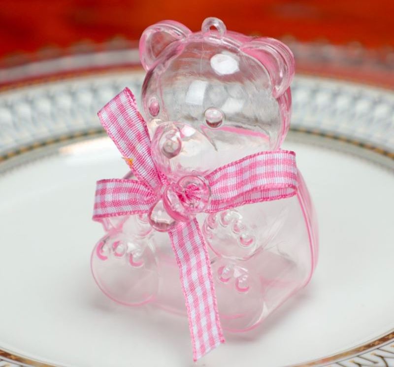 Plastic Dragees Container Teddy Bear Shape with ribbon  Ourson Candy  package box Wedding baptism Baby shower party Decor