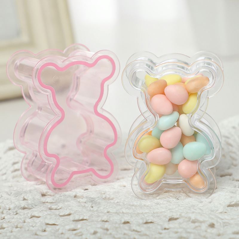 Flat Teddy Bear Shape Plastic Dragees Container  Ourson Candy  package box Wedding baptism Baby shower party Decor