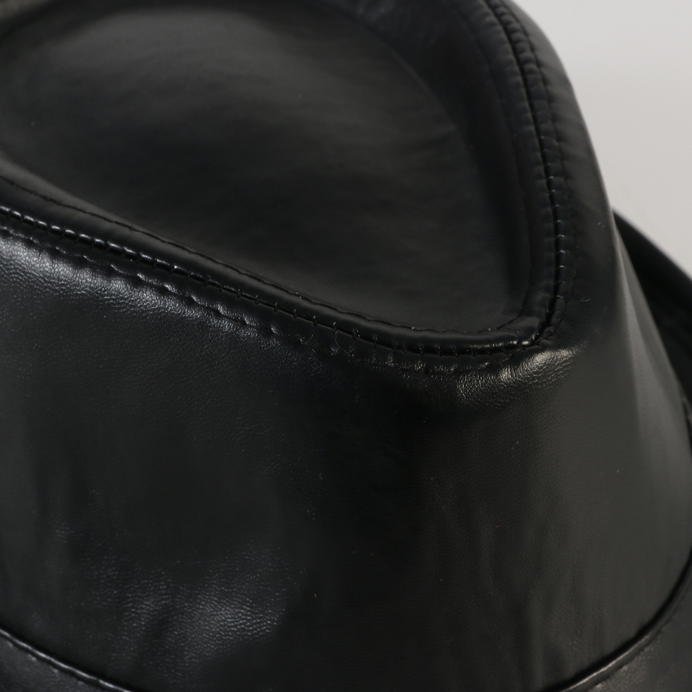 Factory wholesale custom blank black PU leather fedoras cap Cool Hard Short Brim Men Women Cowboy wool felt Fedora Hats