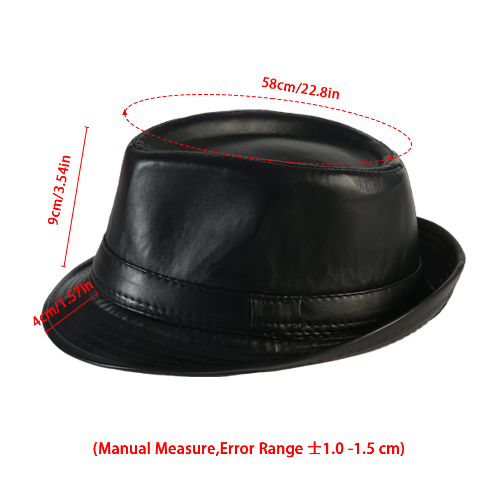 Factory wholesale custom blank black PU leather fedoras cap Cool Hard Short Brim Men Women Cowboy wool felt Fedora Hats