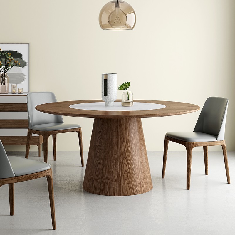 Scandinavia  big Wooden round dining table with 12 chairs set Ash wood round rotating table with 10 chairs set