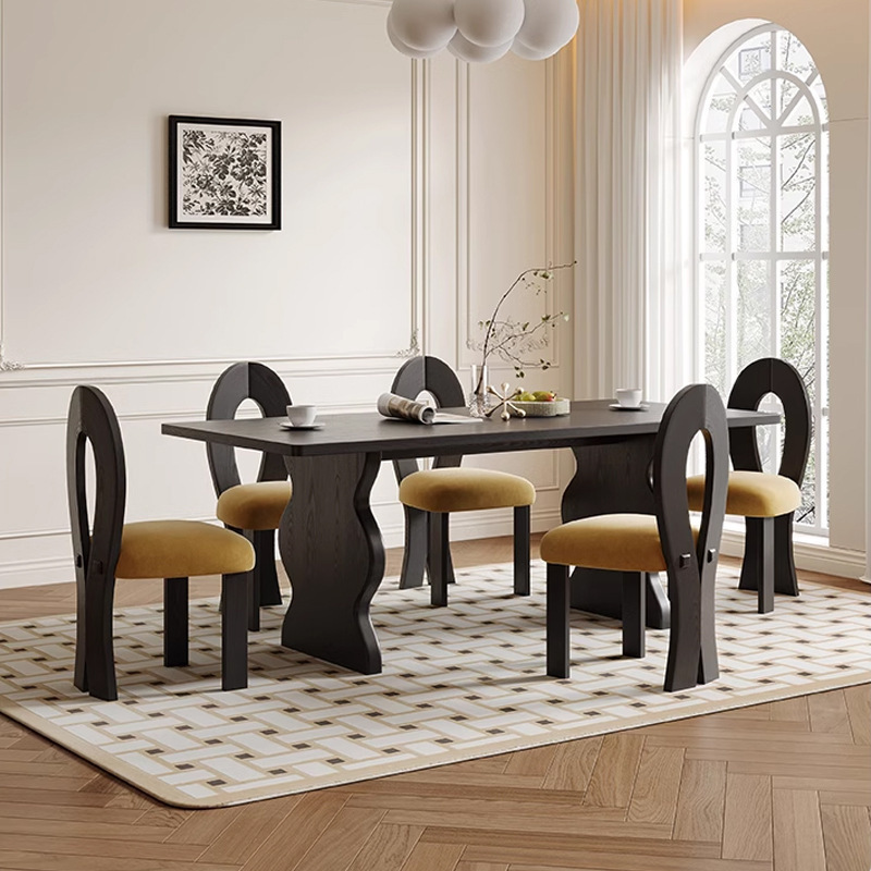 American style dinner table ash wood rectangle black table and chairs set