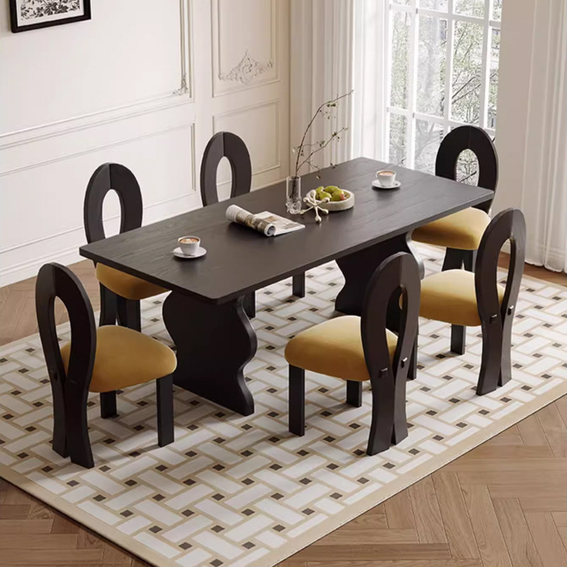 American style dinner table ash wood rectangle black table and chairs set