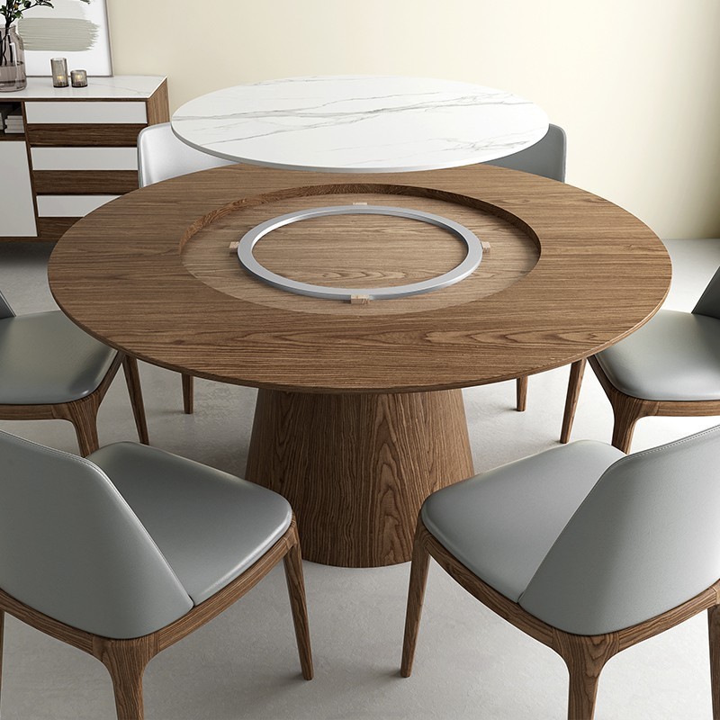 Scandinavia  big Wooden round dining table with 12 chairs set Ash wood round rotating table with 10 chairs set