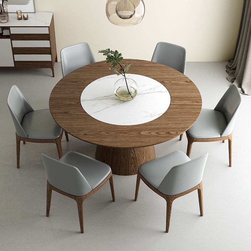 Scandinavia  big Wooden round dining table with 12 chairs set Ash wood round rotating table with 10 chairs set