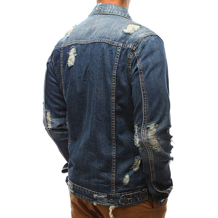 Customized Wholesale Distressed Bulk Denim Jacket Ripped Jean Coat Jacket For Men